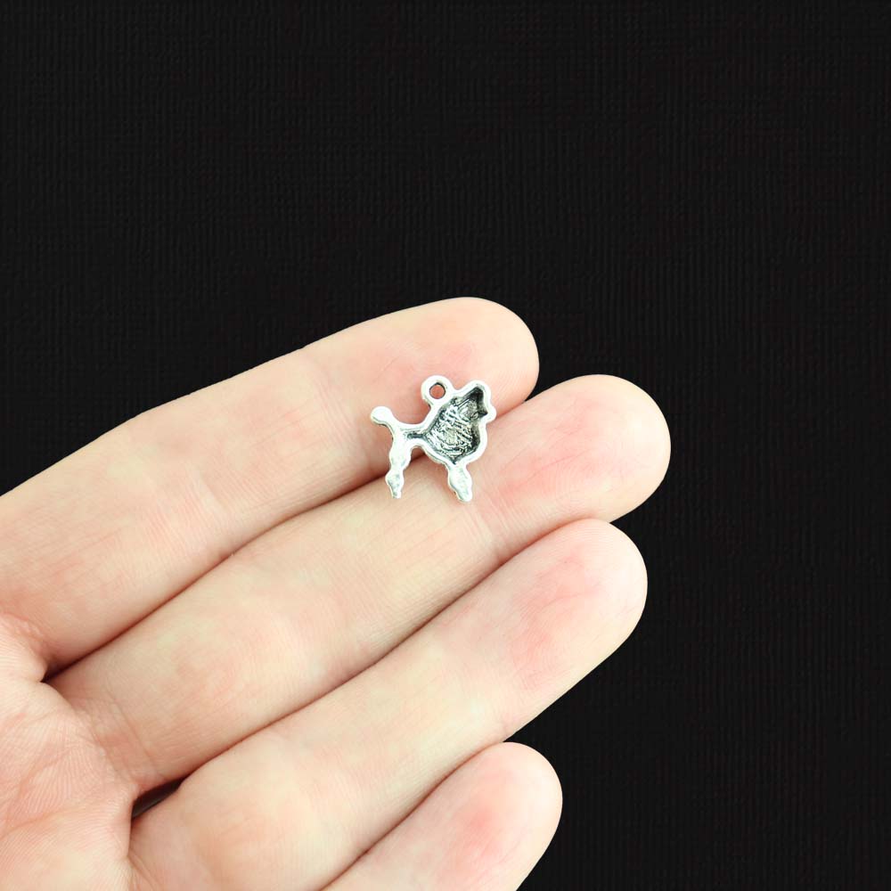 12 Poodle Antique Silver Tone Charms - SC2230