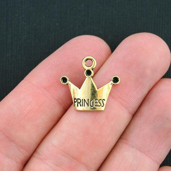 12 Princess Crown Antique Gold Tone Charms - GC328