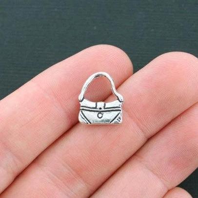 12 Purse Antique Silver Tone Charms 2 Sided - SC4296