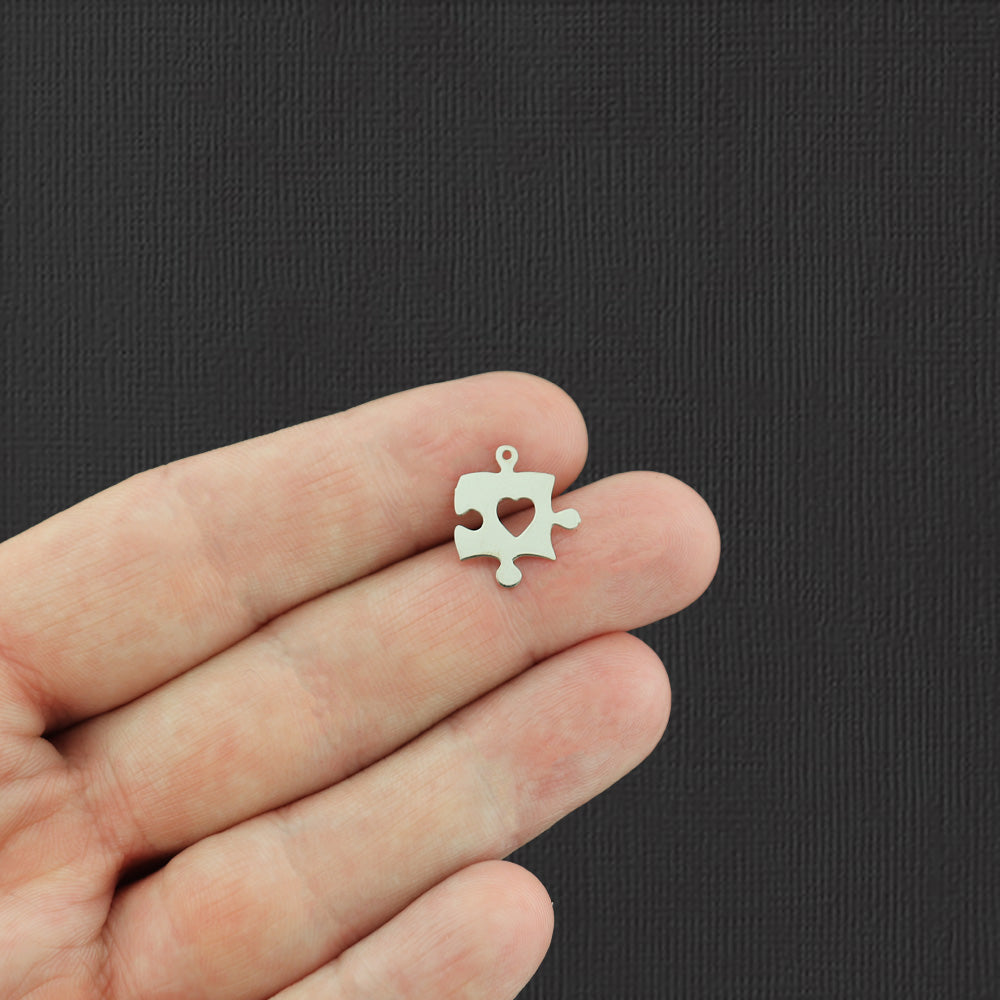 12 Puzzle Piece Silver Tone Charms 2 Sided - SC7320