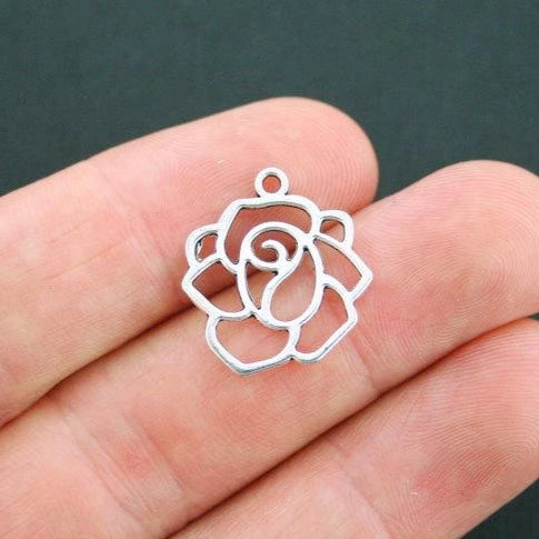12 Rose Antique Silver Tone Charms 2 Sided - SC1739
