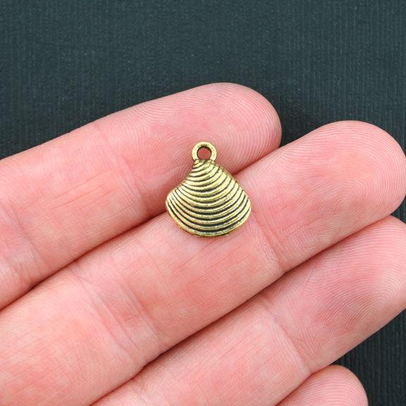 12 Seashell Antique Gold Tone Charms - GC289