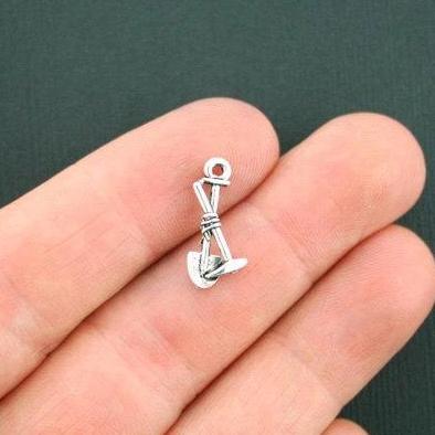 12 Shovel and Pick Axe Antique Silver Tone Charms 2 Sided - SC5551