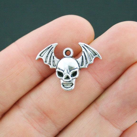 12 Skull Antique Silver Tone Charms - SC4026