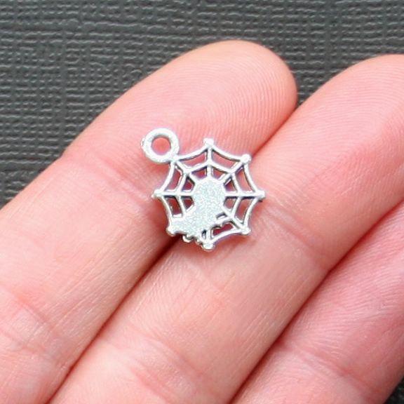 12 Spiderweb Antique Silver Tone Charms - SC2740