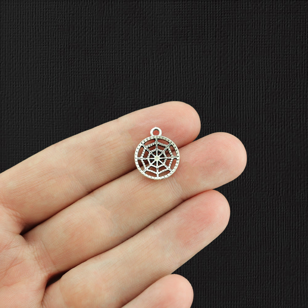 12 Spiderweb Antique Silver Tone Charms - SC994