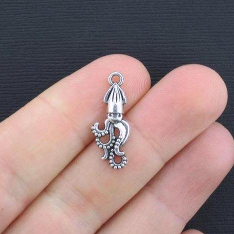 12 Squid Antique Silver Tone Charms - SC2600
