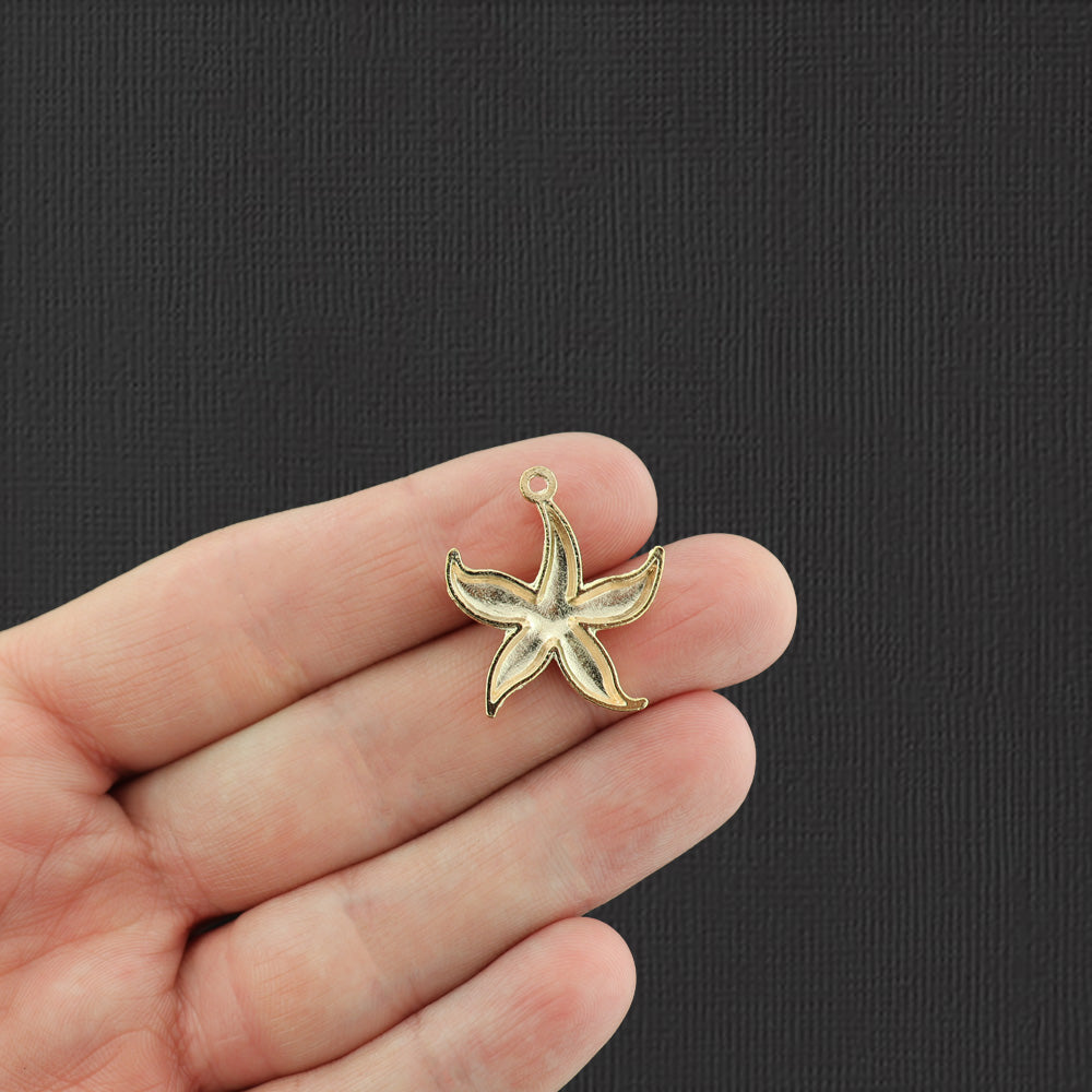 12 Starfish Gold Tone Charms - GC179