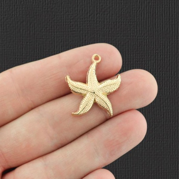 12 Starfish Gold Tone Charms - GC179