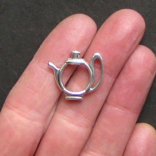 12 Teapot Antique Silver Tone Charms 2 Sided - SC1114