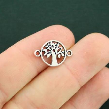 12 Tree of Life Connector Antique Silver Tone Charms 2 Sided - SC7291