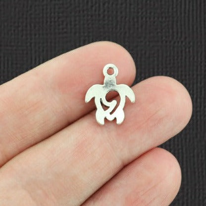 12 Turtle Antique Silver Tone Charms - SC949