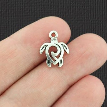 12 Turtle Antique Silver Tone Charms - SC949