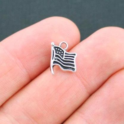 12 USA Flag Antique Silver Tone Charms - SC5053
