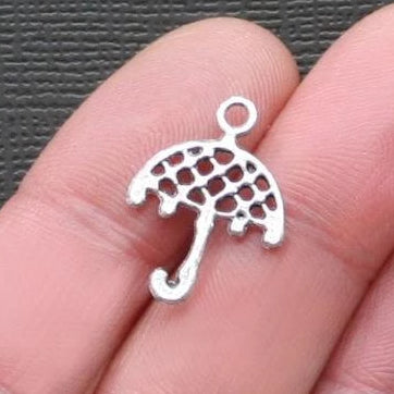 12 Umbrella Antique Silver Tone Charms 2 Sided - SC1401