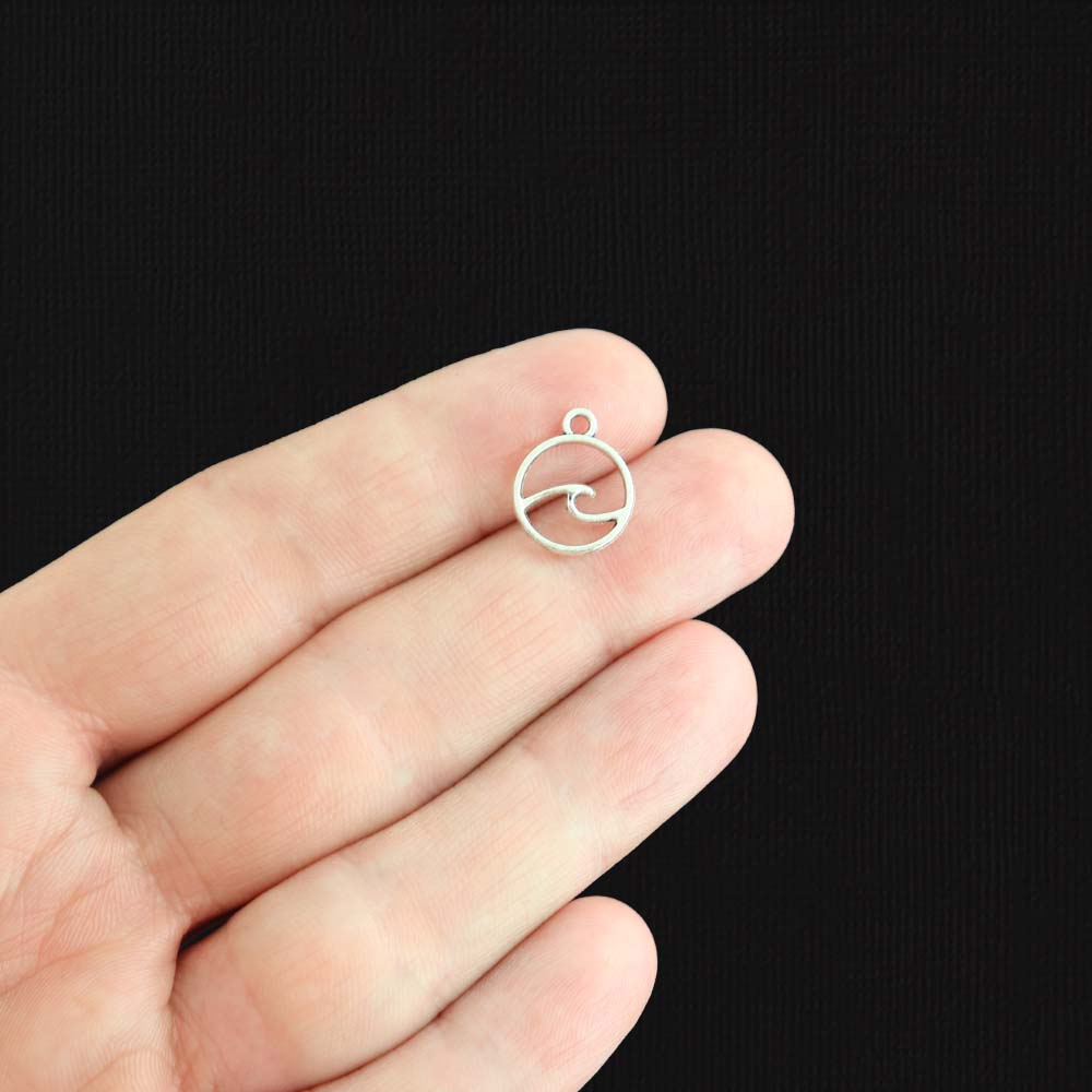 12 Wave Antique Silver Tone Charms 2 Sided - SC2613