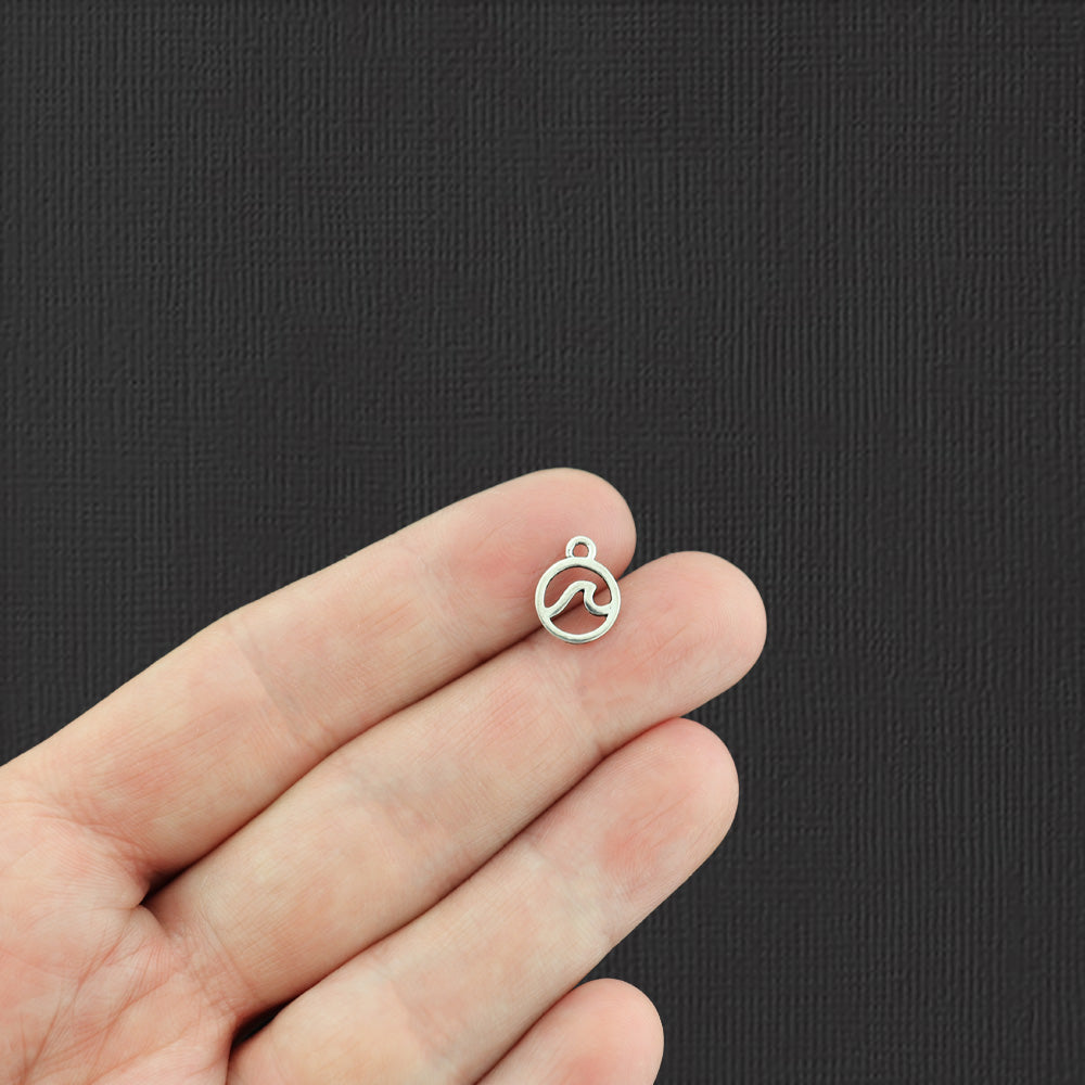 12 Wave Antique Silver Tone Charms 2 Sided - SC549