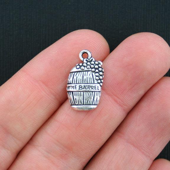 12 Wine Barrel Antique Silver Tone Charms - SC3477