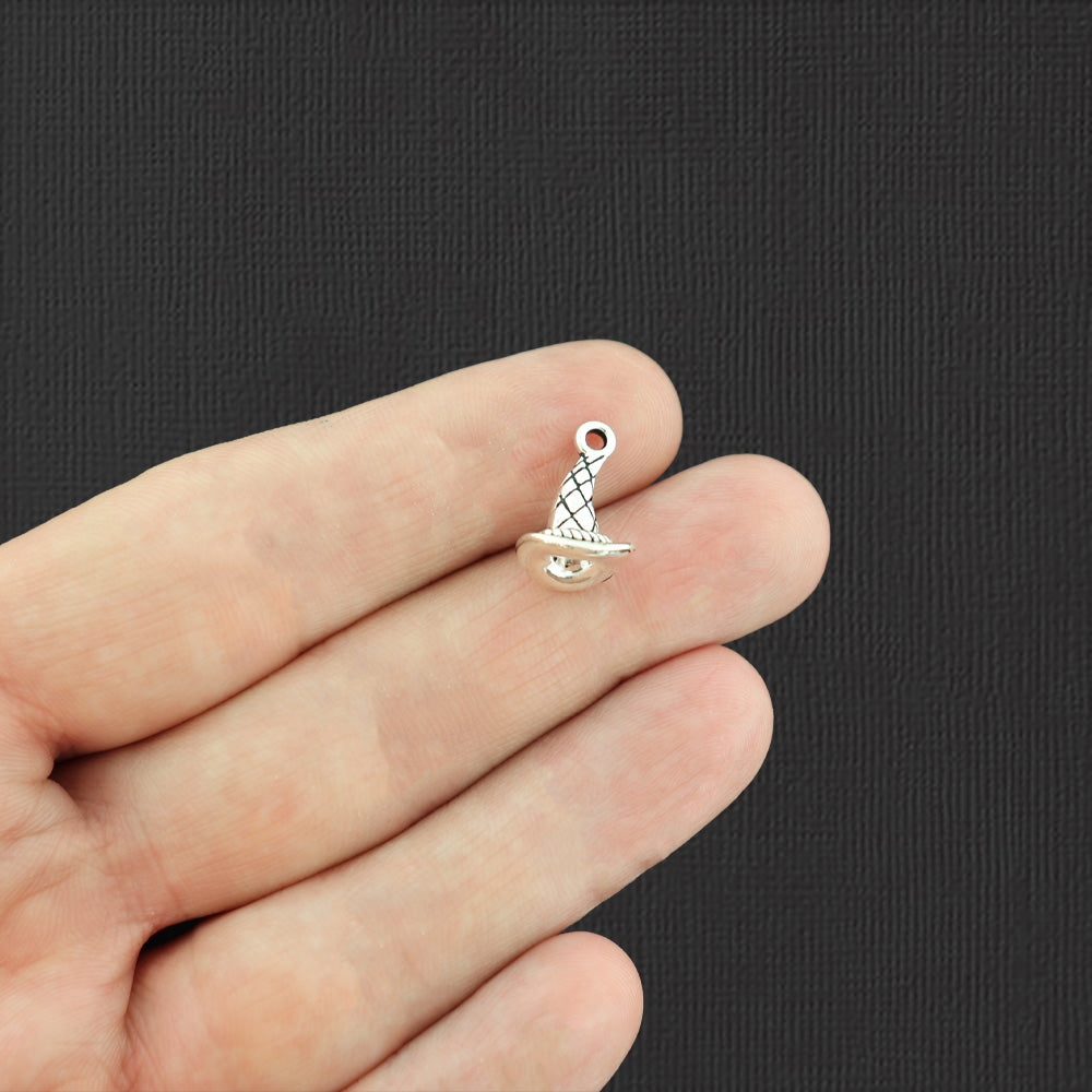 12 breloques ton argent antique chapeau de sorcière 3D - SC5734