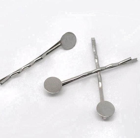 Silver Tone Hair Pins - 44mm with 8mm Glue Pad - 12 Pieces - Z010