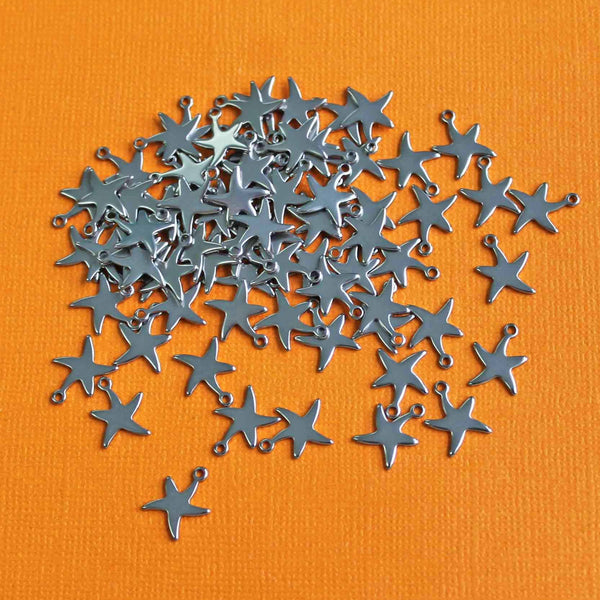 12 Starfish Silver Tone Stainless Steel Charms 2 Sided - MT456