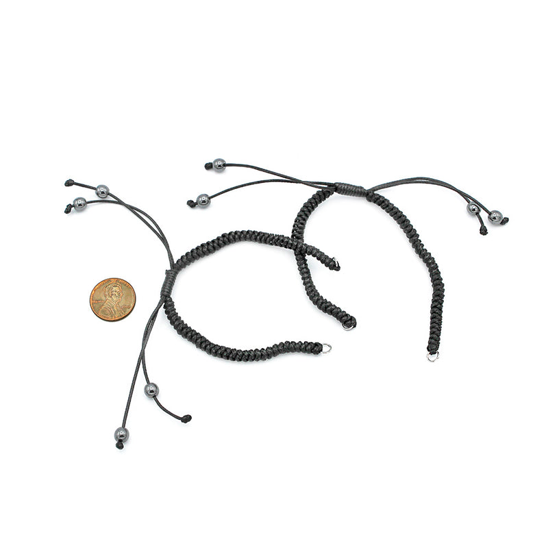 Black Wax Cord Adjustable Bracelets - 185mm - 5 Bracelets - N706