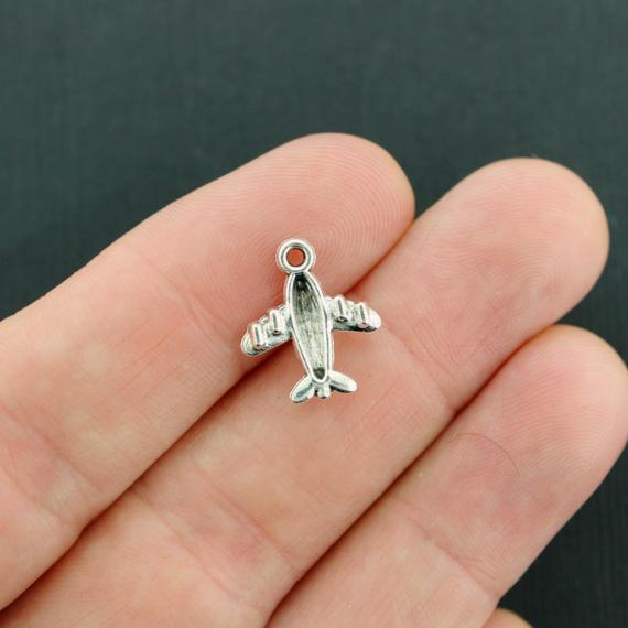 15 Airplane Antique Silver Tone Charms - SC2678