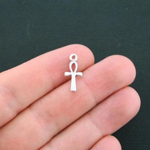 15 Ankh Antique Silver Tone Charms 2 Sided - SC2491
