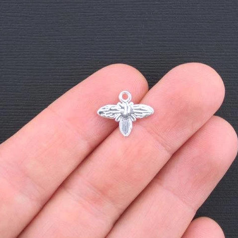 15 Bee Silver Tone Charms 2 Sided - SC2069