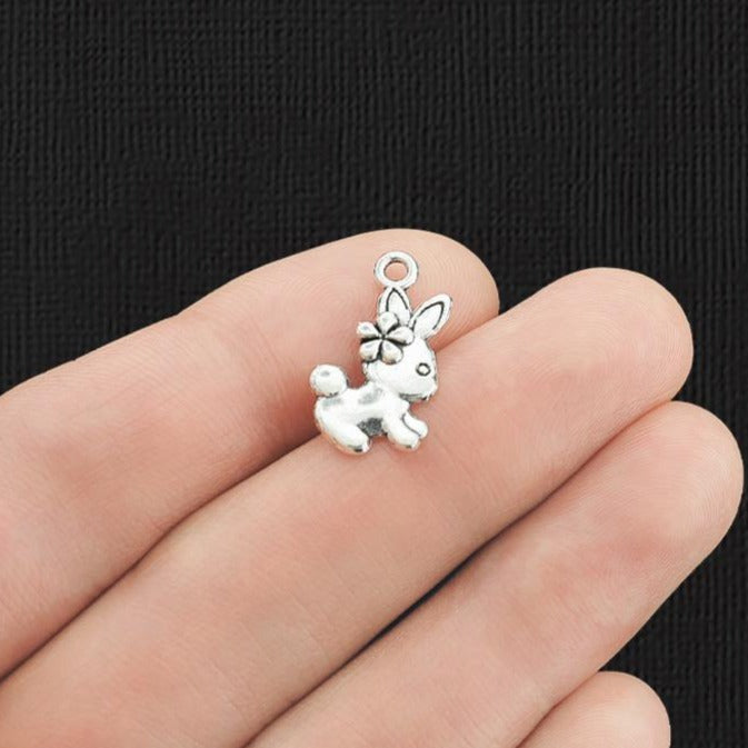 15 breloques argentées antiques lapin 2 faces - SC1373