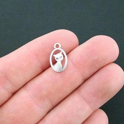 15 Cat Antique Silver Tone Charms 2 Sided- SC2535
