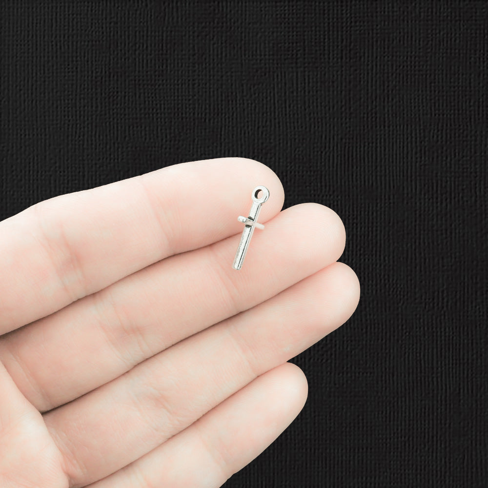 15 breloques ton argent antique croix 2 faces - SC459