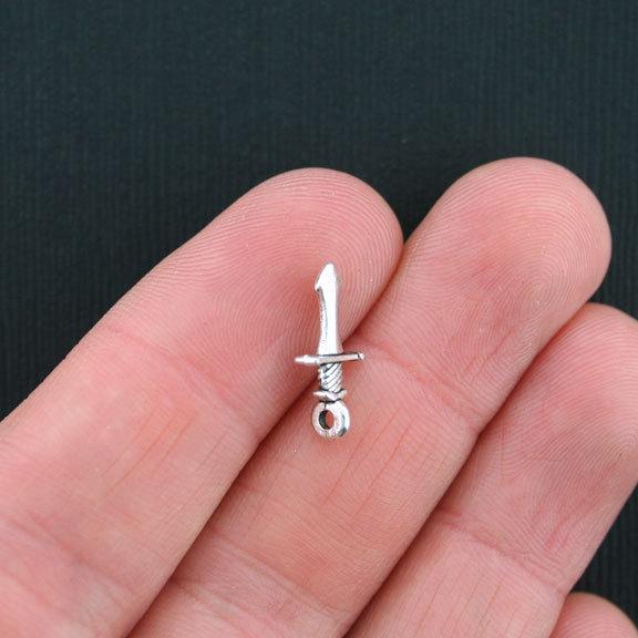 15 Dagger Antique Silver Tone Charms 2 Sided - SC3495