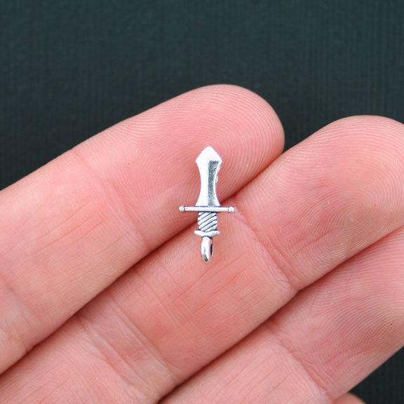 15 Dagger Antique Silver Tone Charms 2 Sided - SC3495