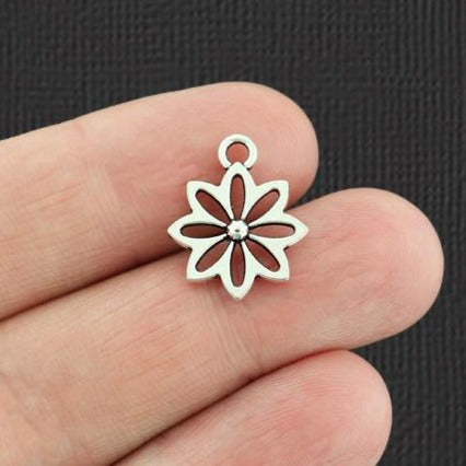 15 Daisy Flower Antique Silver Tone Charms - SC2503