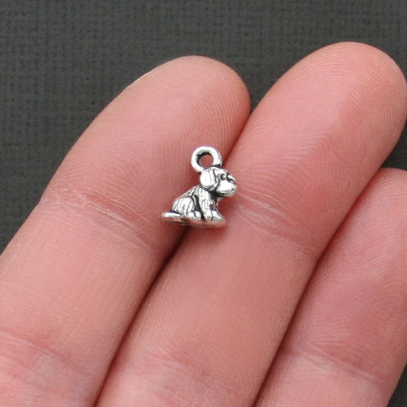 15 breloques argentées antiques de chien 3D - SC1839