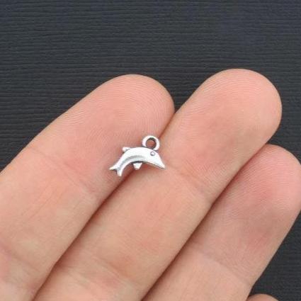 15 Dolphin Antique Silver Tone Charms 2 Sided - SC2837
