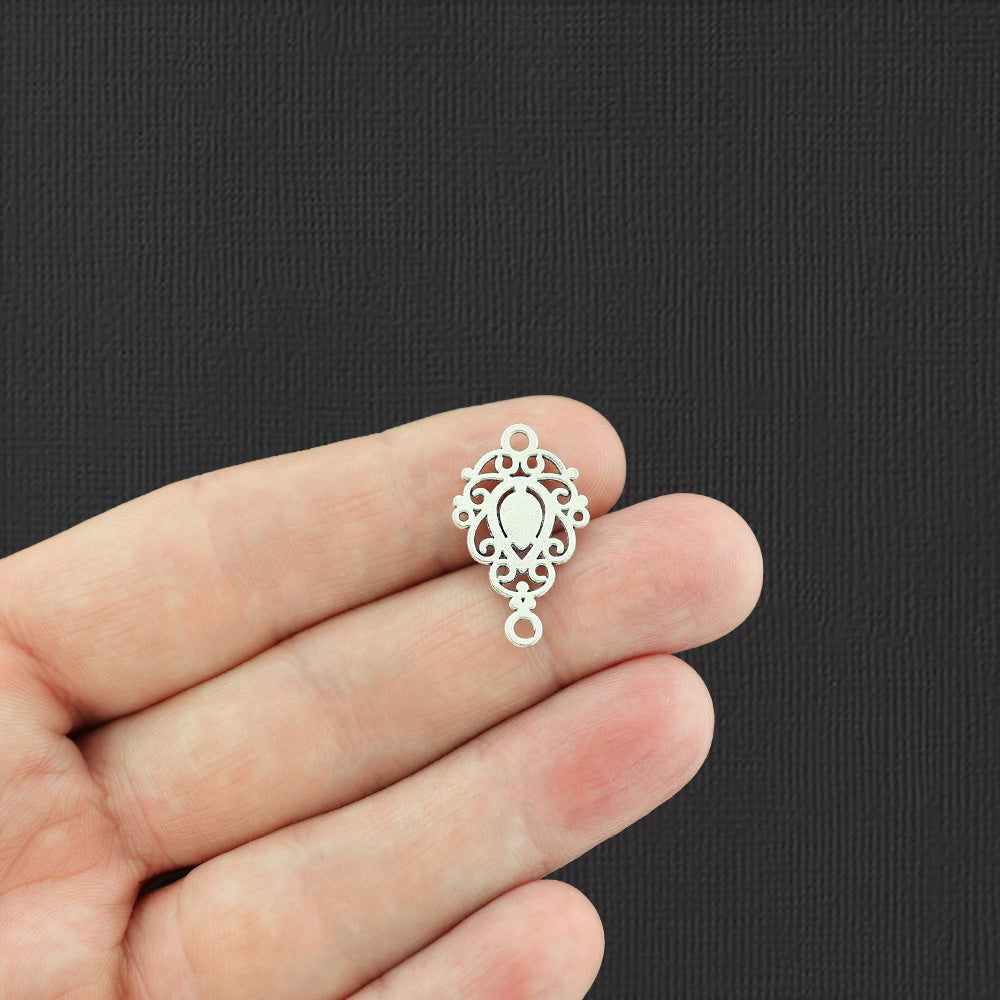 15 Filigree Connector Antique Silver Tone Charms - SC507