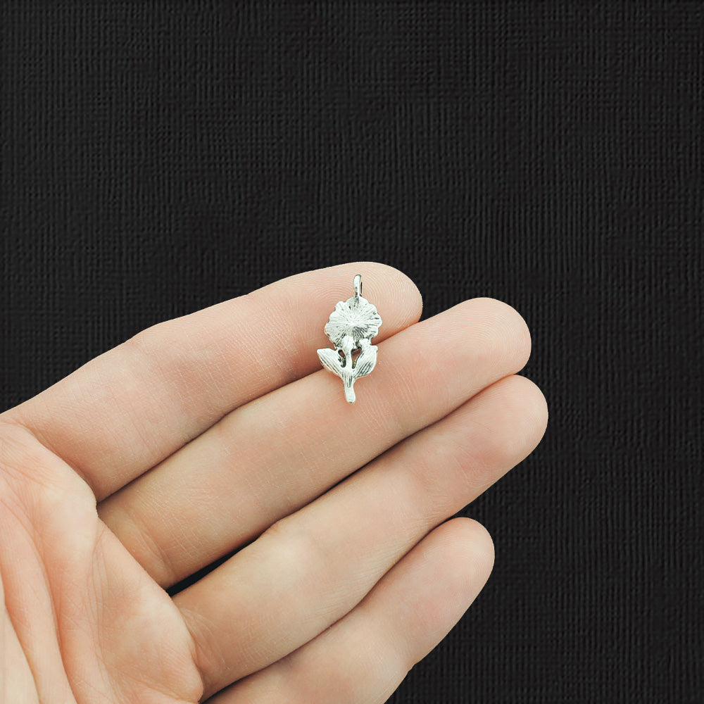 15 Flower Antique Silver Tone Charms - SC1742