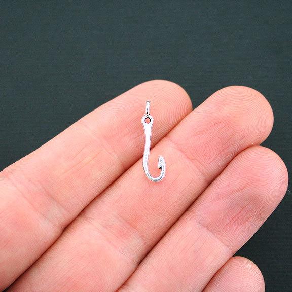 15 breloques argentées antiques crochet 2 faces - SC4703