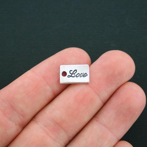 15 Love Tag Antique Silver Tone Charms 2 Sided - SC2615