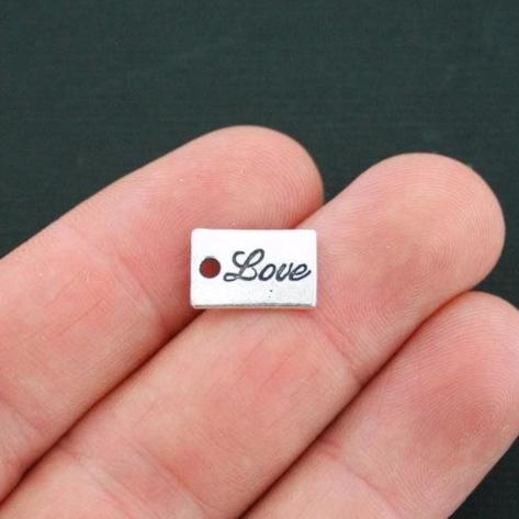 15 Love Tag Antique Silver Tone Charms 2 Sided - SC2615