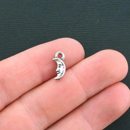 15 breloques de ton argent antique lune 2 faces - SC187