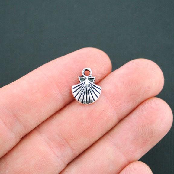 15 Seashell Antique Silver Tone Charms - SC4768