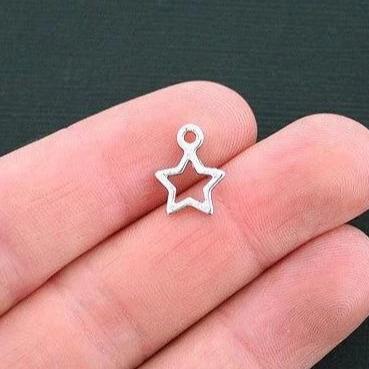15 breloques argentées antiques étoiles 2 faces - SC4321
