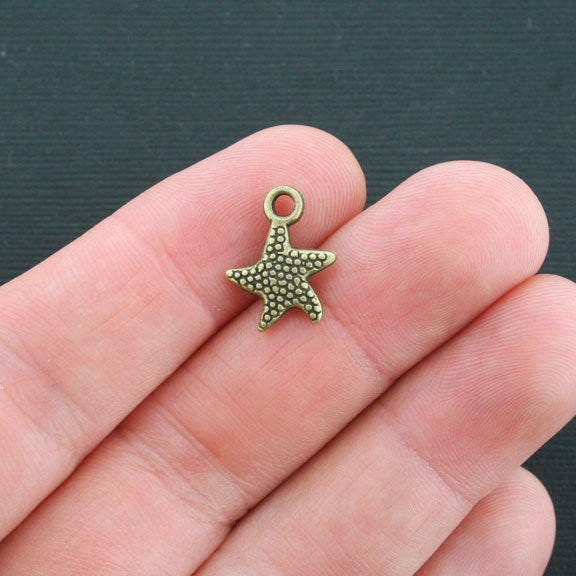 15 Starfish Antique Bronze Tone Charms 2 Sided - BC1146