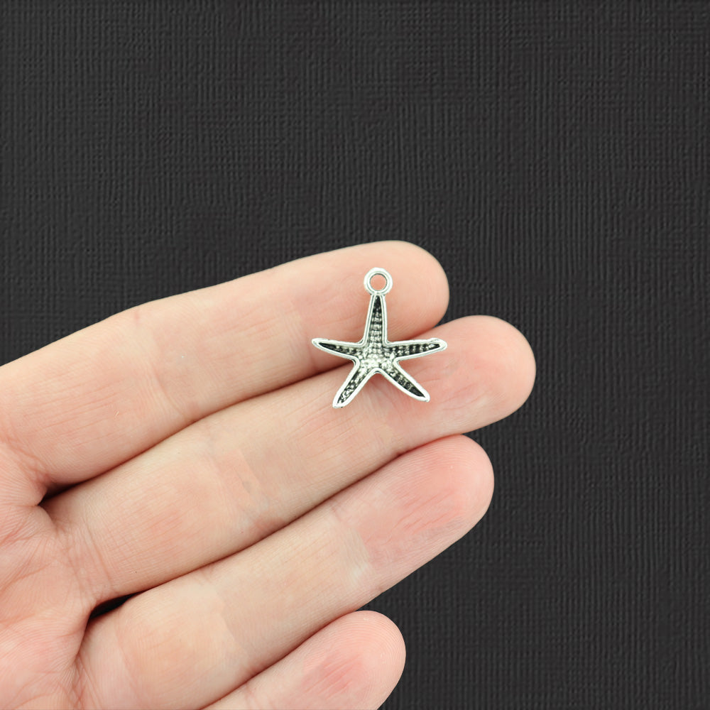 15 Starfish Antique Silver Tone Charms - SC3337