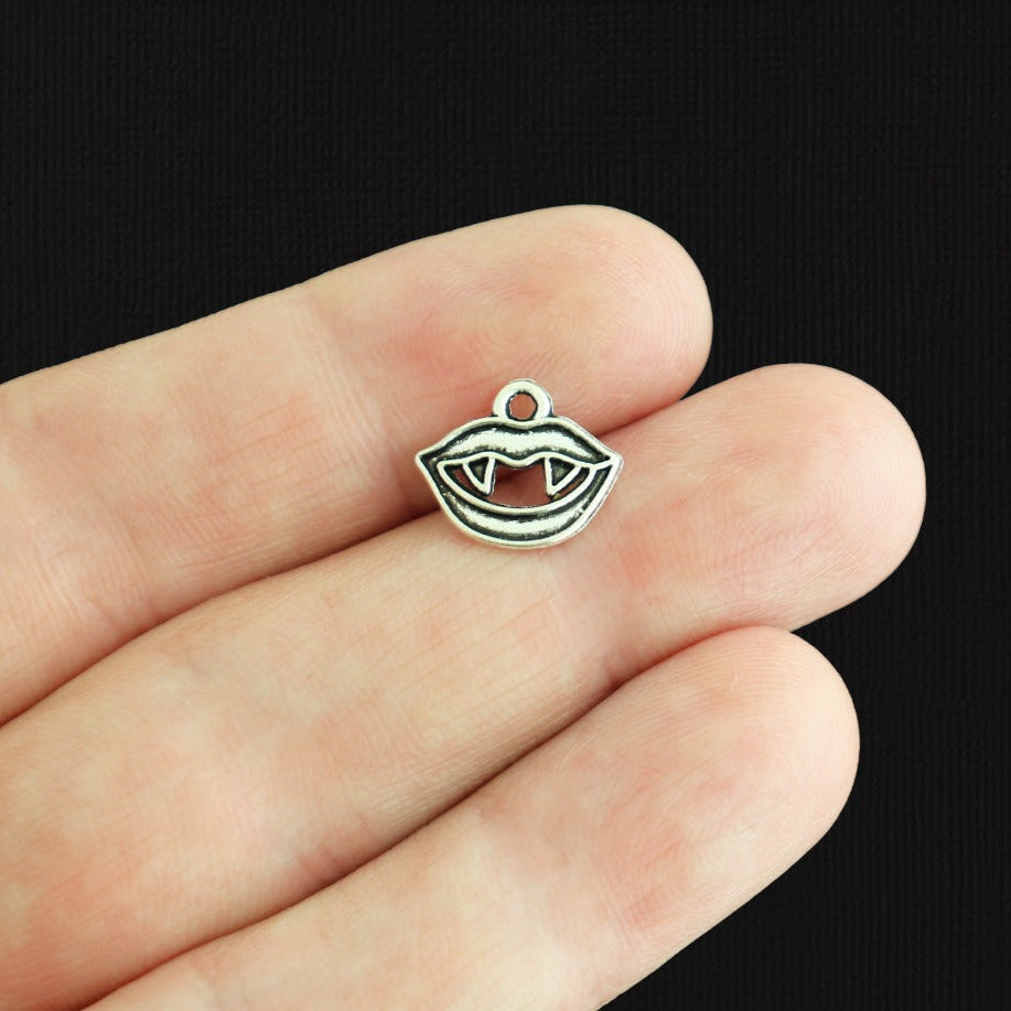 15 Vampire Teeth Antique Silver Tone Charms - SC1244
