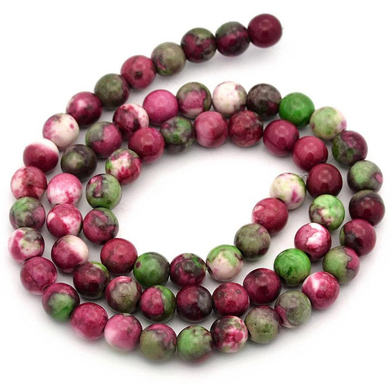 Round Synthetic Jade Beads 8mm - Raspberry and Green - 15 Beads - BD887