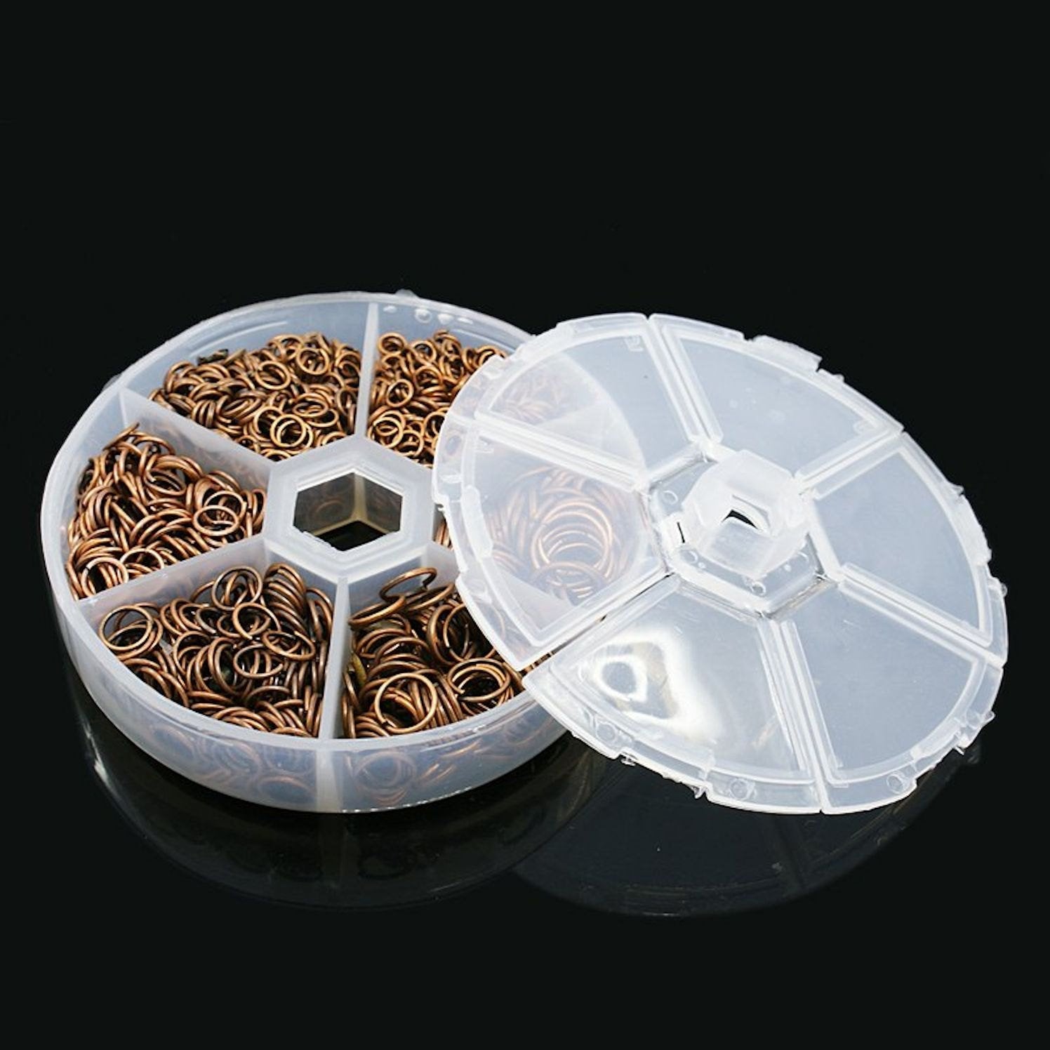 1500 anneaux de saut ton cuivre tailles assorties dans une boîte de rangement pratique - Z058